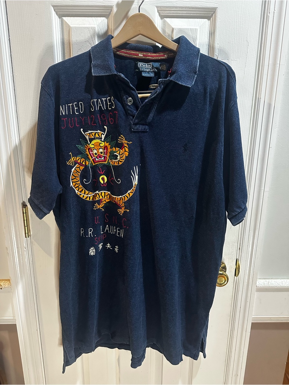 Polo Ralph Lauren U.S.N.C Chinese Dragon Embroidered Distressed Polo XXL